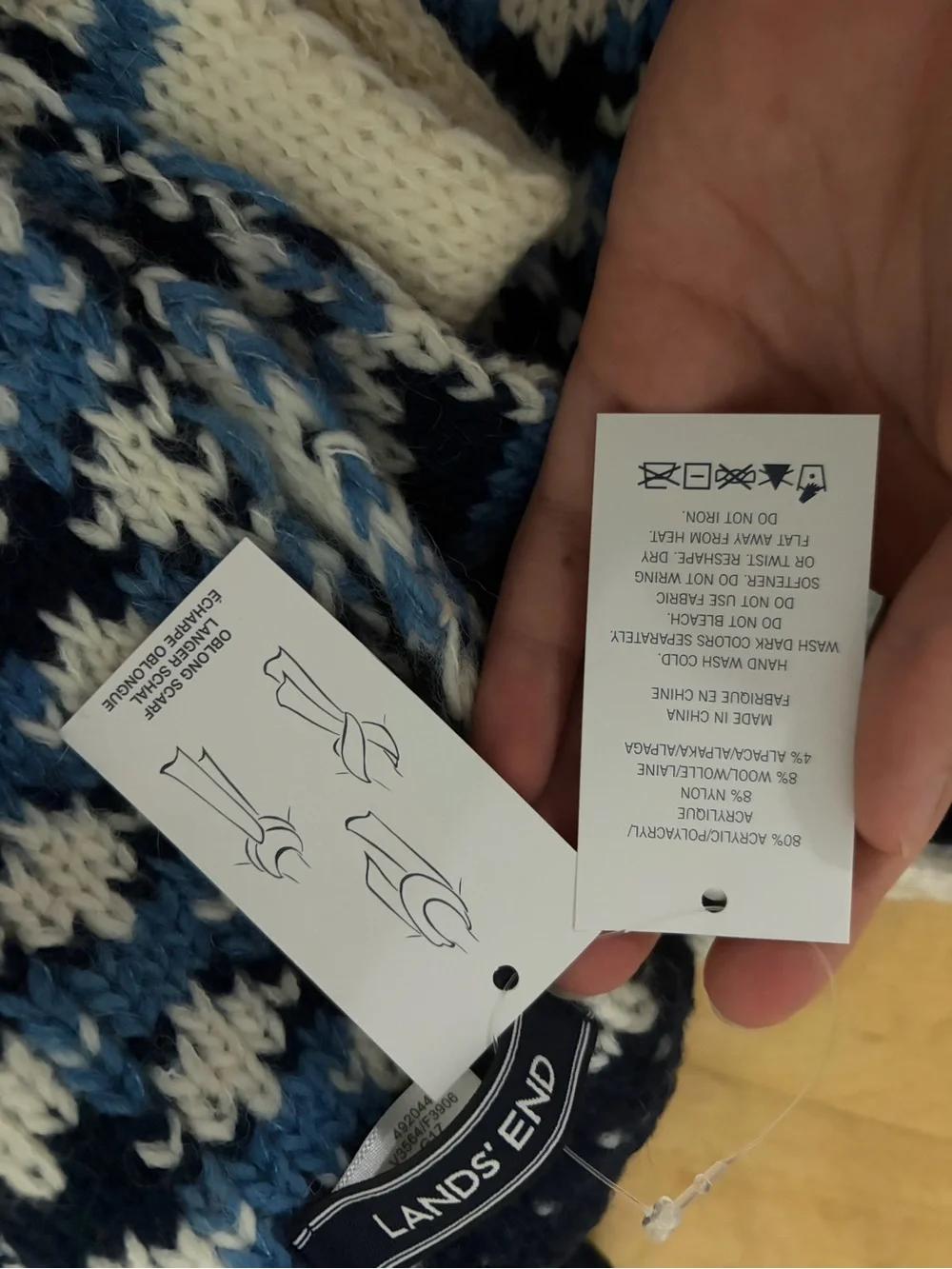 NWT Lands End Fair Isle Oblong Scarf and Faux Fur Mittens Set